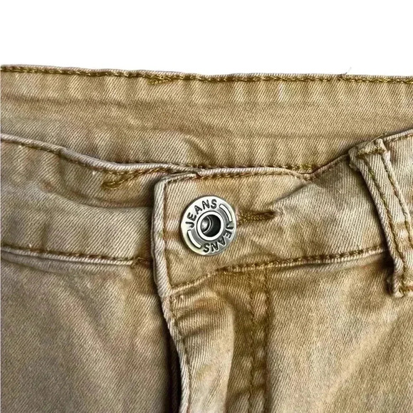 Men’s Tan Distressed Zippered Knees Skinny Slouch Qazel Verrnlon Jeans W32/38L - Picture 2 of 8